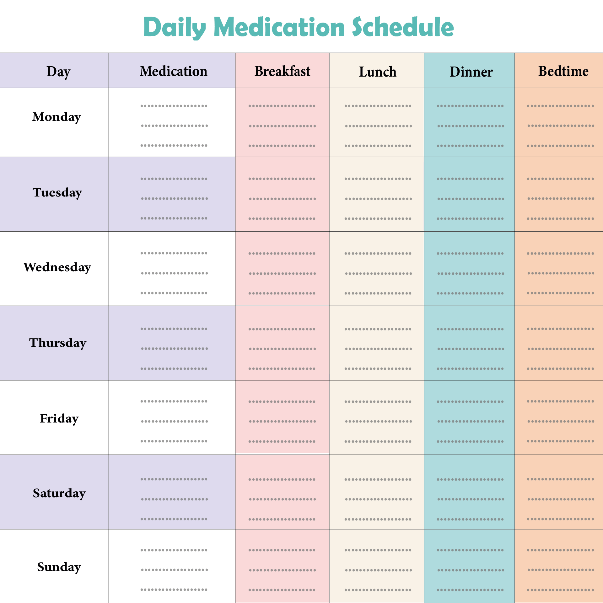 Printable Medication Schedule Chart