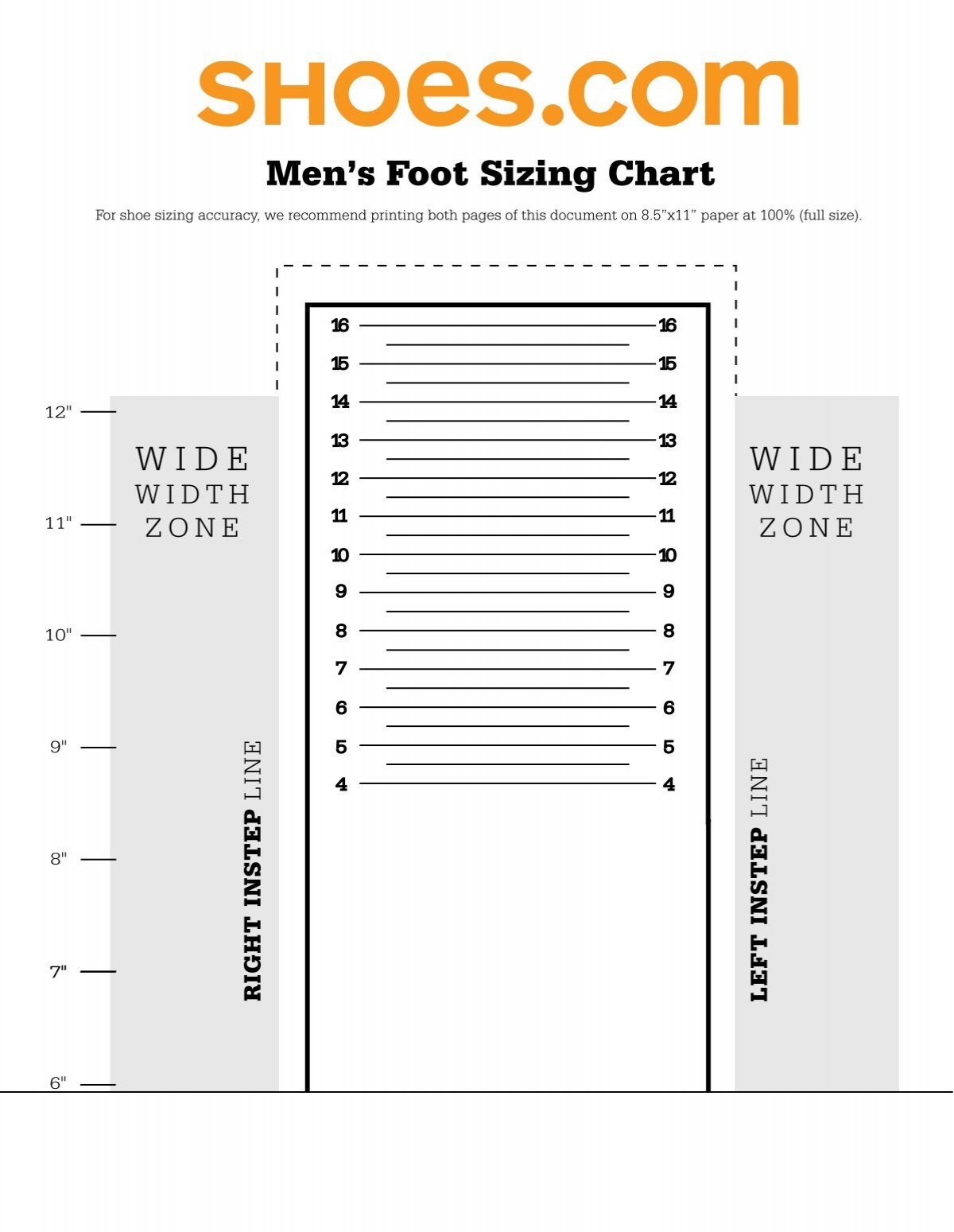 Men s Foot Sizing Chart Men s Foot Sizing Chart