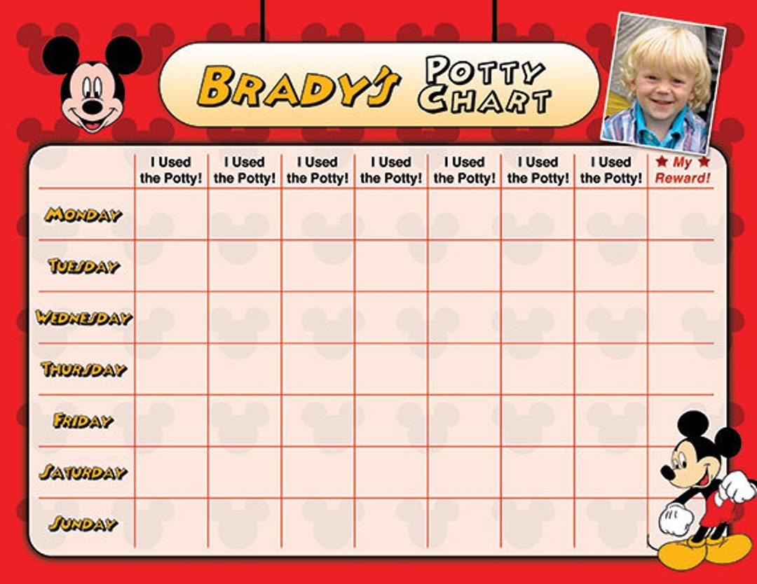 Mickey Mouse Potty Chart Potty Training Chart Potty Reward Chart Potty Sticker Chart Customized Printable Chores Chart Etsy