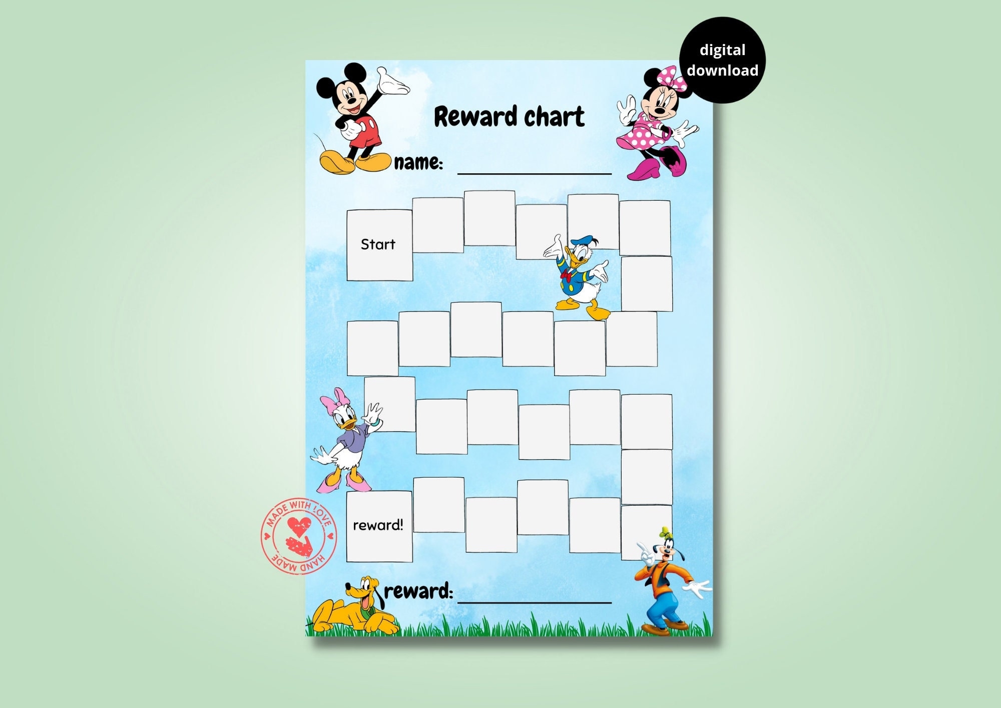 Mickey Mouse Reward Chart For Kids Minnie Mouse Donald Duck Behaviour Chart Habit Tracker Digital Printable Download Etsy