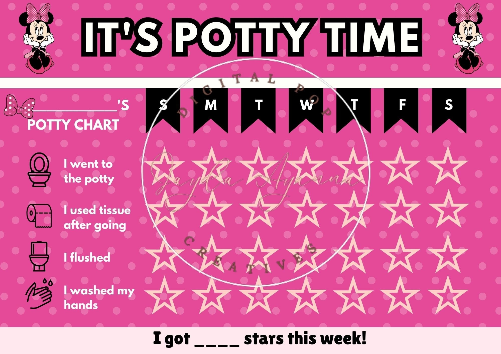 Minnie Mouse Potty Training Chart Certificate Etsy
