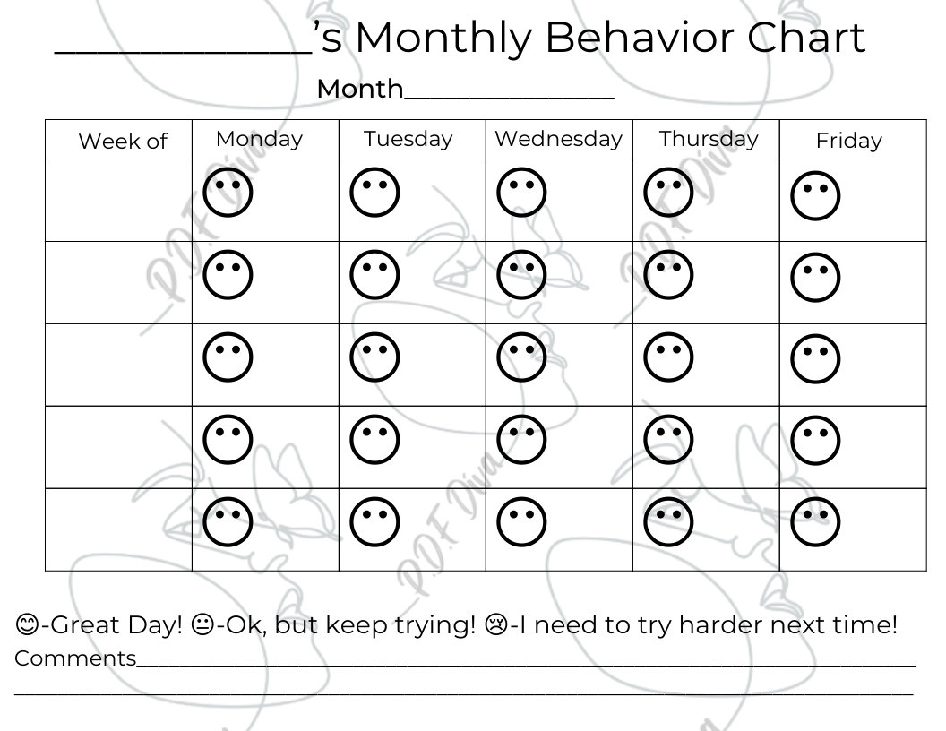 Monthly Behavior Chart Etsy