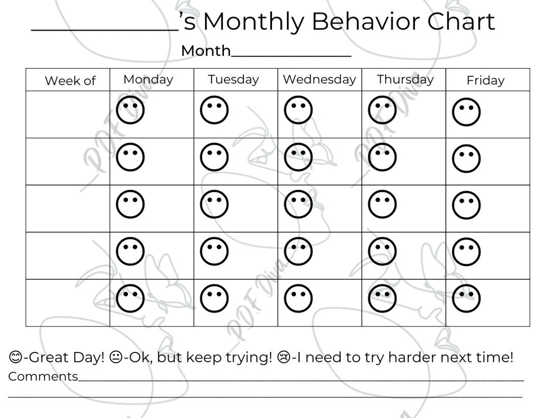 Monthly Behavior Chart Etsy Monthly Behavior Chart Etsy