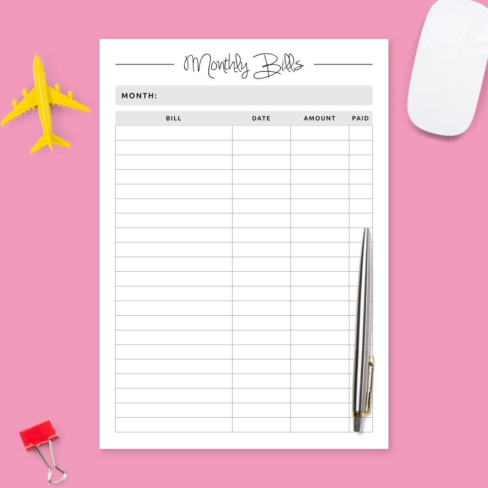 Monthly Bill Payments Template Download Printable PDF