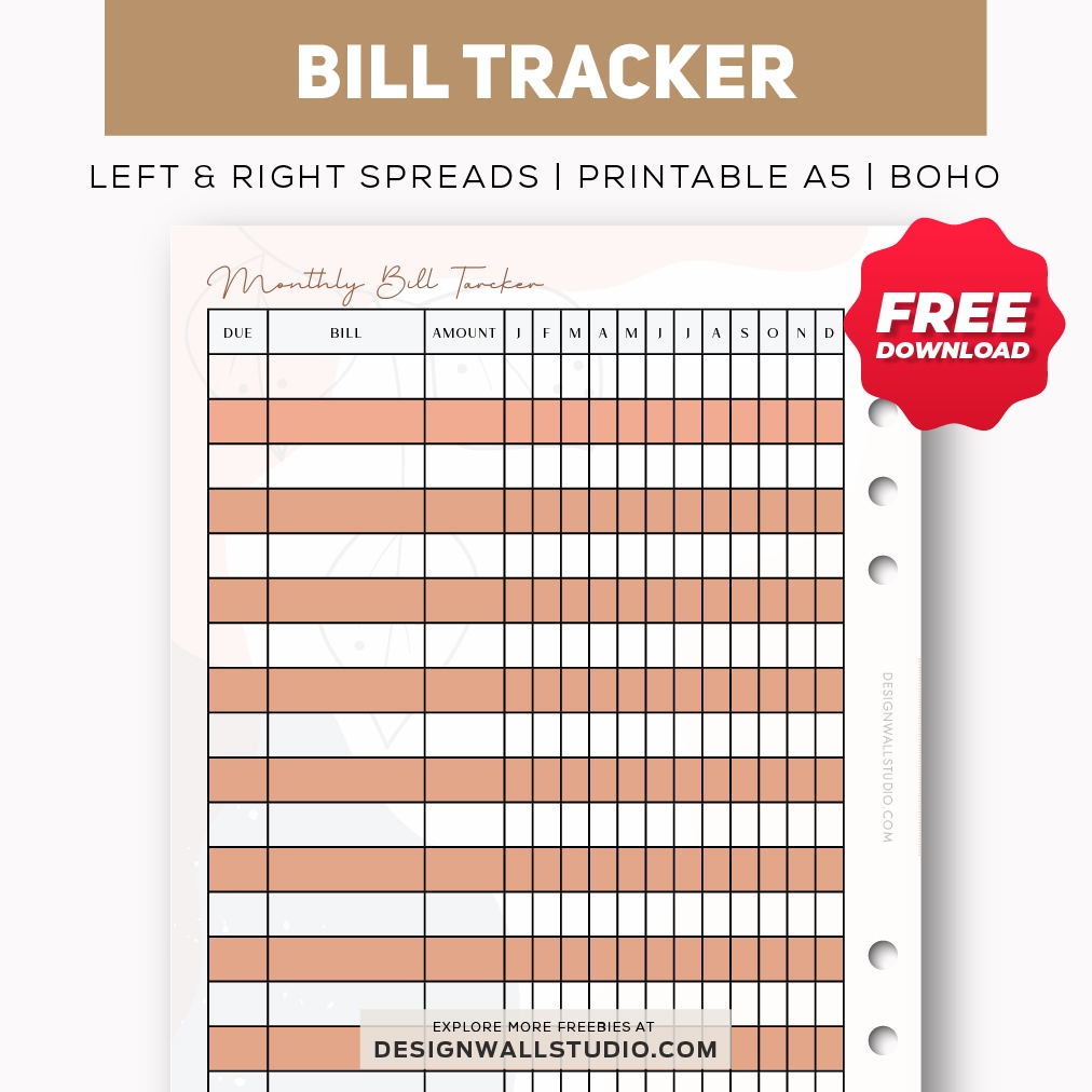Pdf Free Printable Monthly Bill Chart