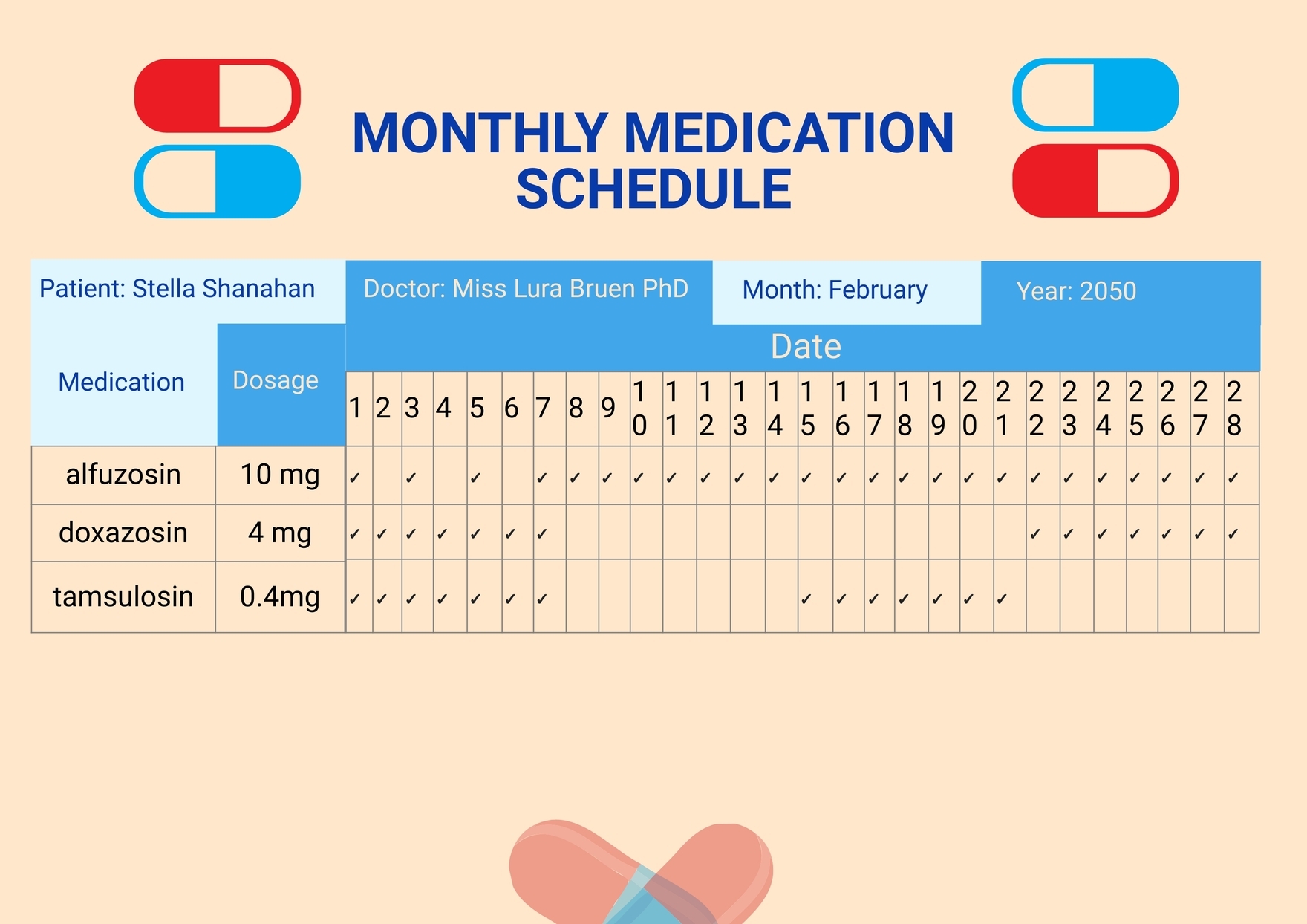 Monthly Medication Chart In Illustrator PDF Download Template