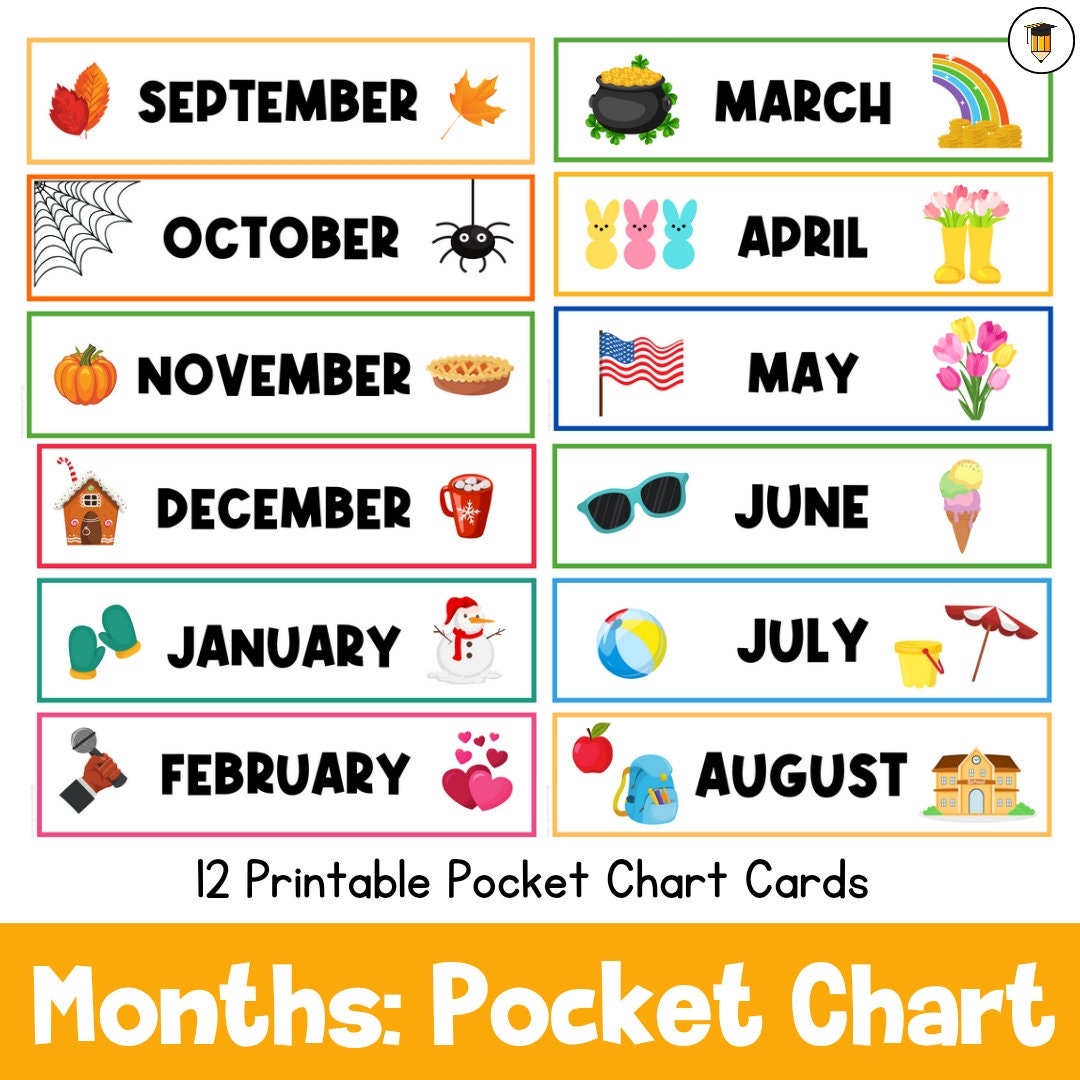 Months Of The Year Calendar Pocket Chart Visual Schedule Classroom Wall Decor Calendar Cards Etsy