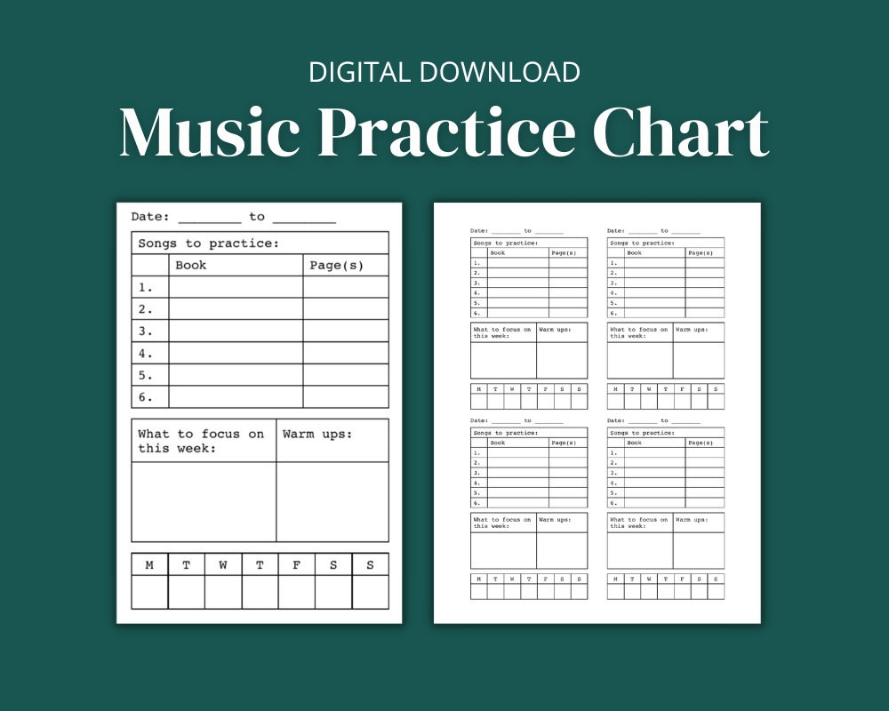Music Practice Chart Weekly Assignments Log Printable PDF Etsy