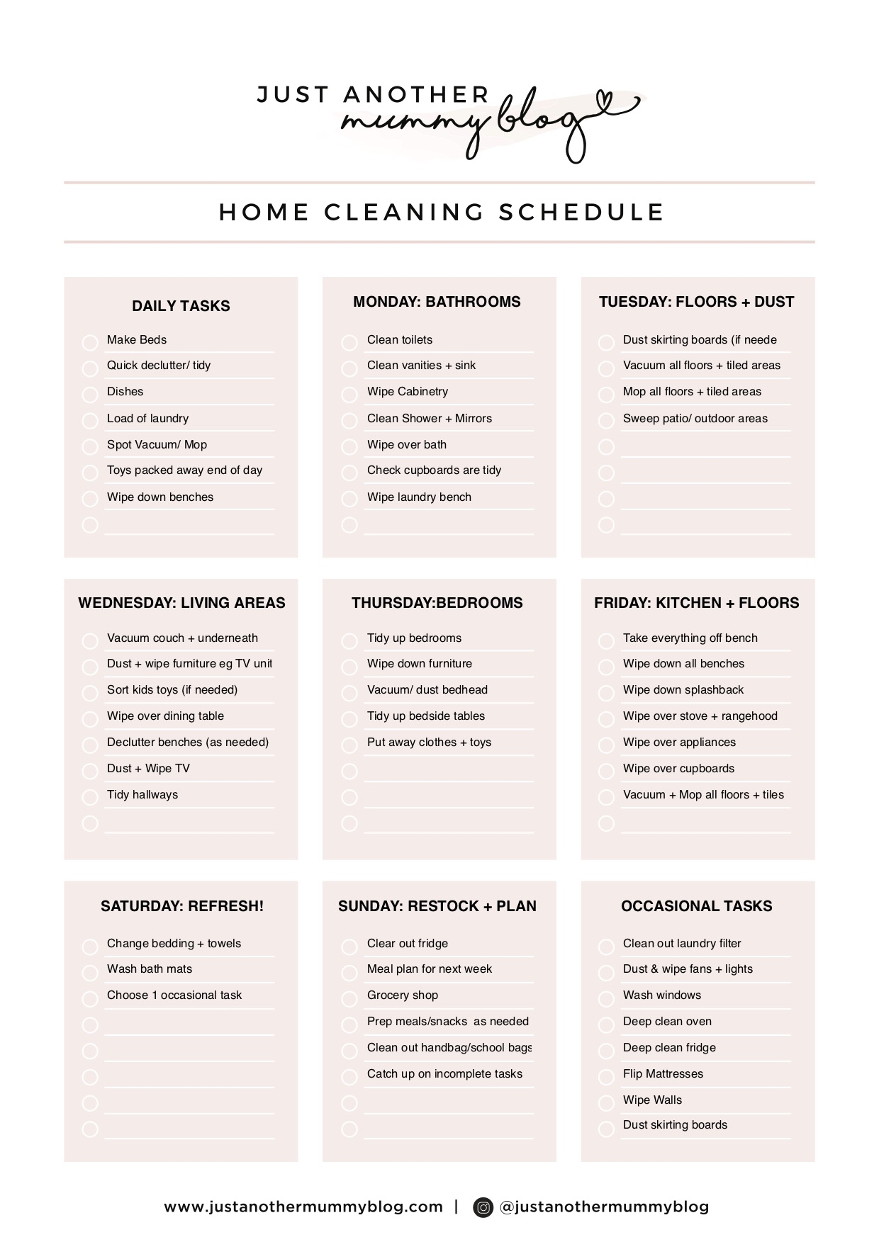 Free Printable Cleaning Chart