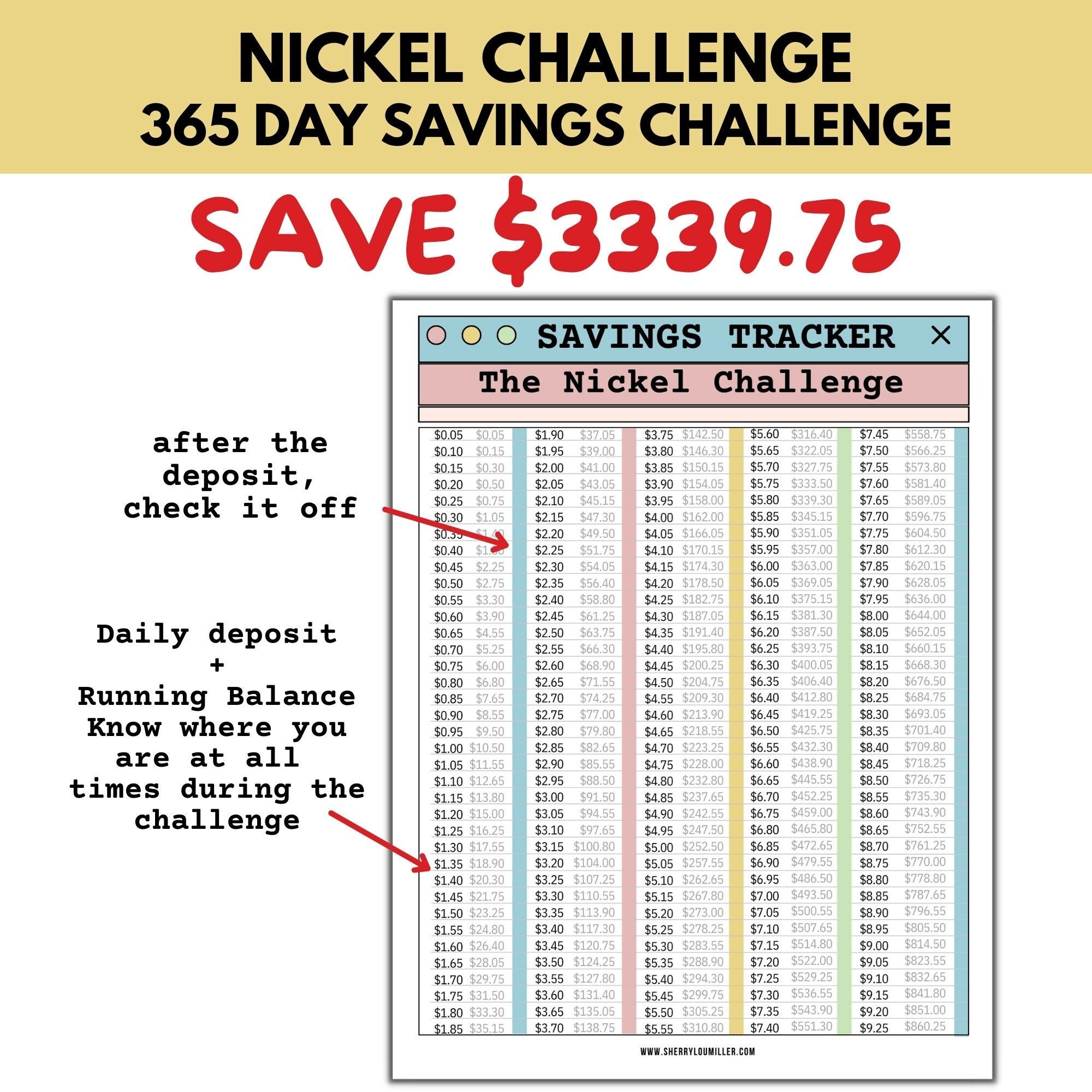 Nickel Savings Challenge Tracker 365 Day Money Goal digital Download Etsy