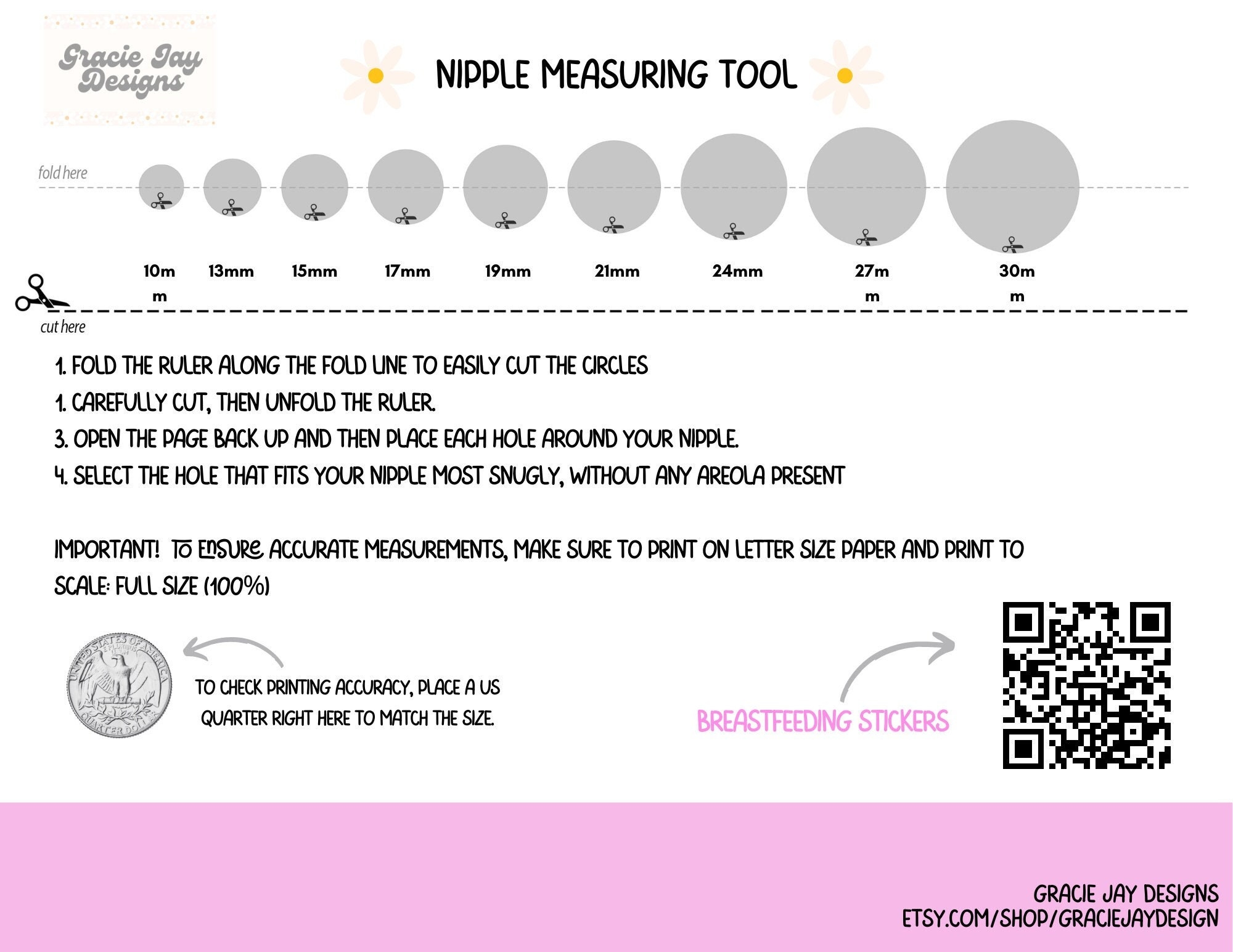 Nipple Ruler Breastfeeding Nipple Ruler Flange Ruler Printable Breast Size Breast Measurement Nipple Size Nipple Measurement Ruler Etsy