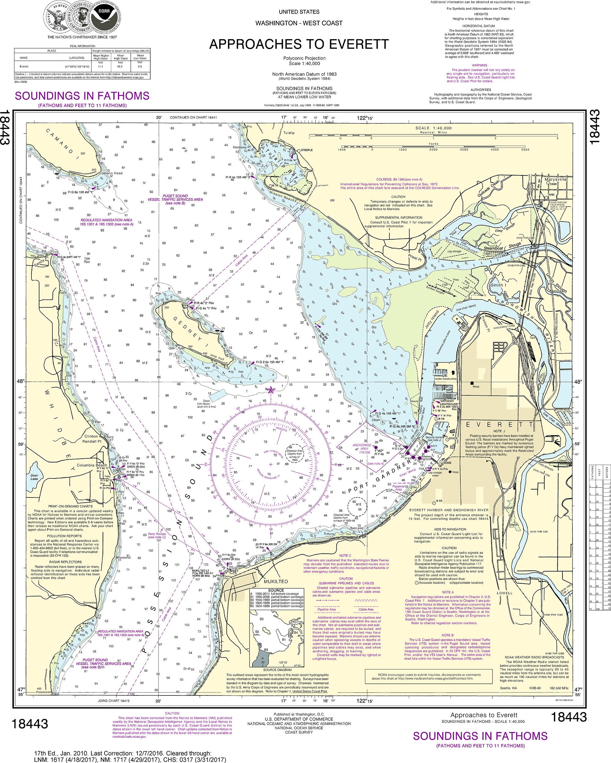 NOAA Nautical Chart 18443 Approaches To Everett NOAA Nautical Chart 18443 Approaches To Everett