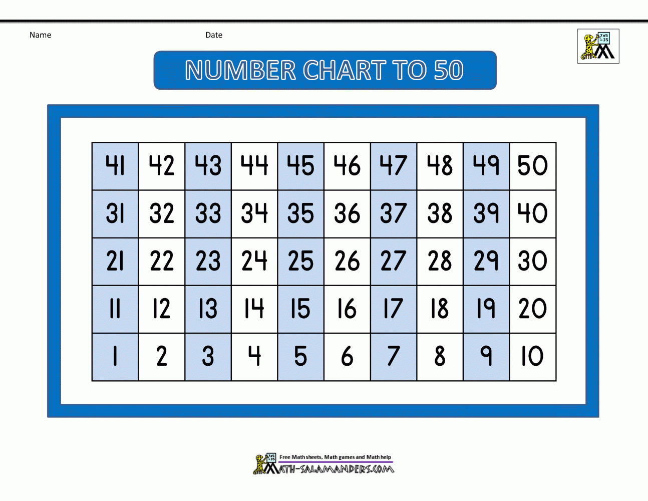 Number Chart To 50