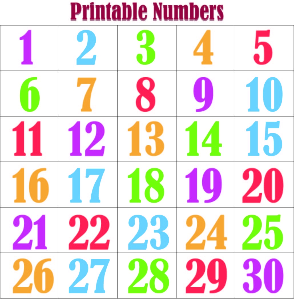 Number Chart 1-30 Free Printable