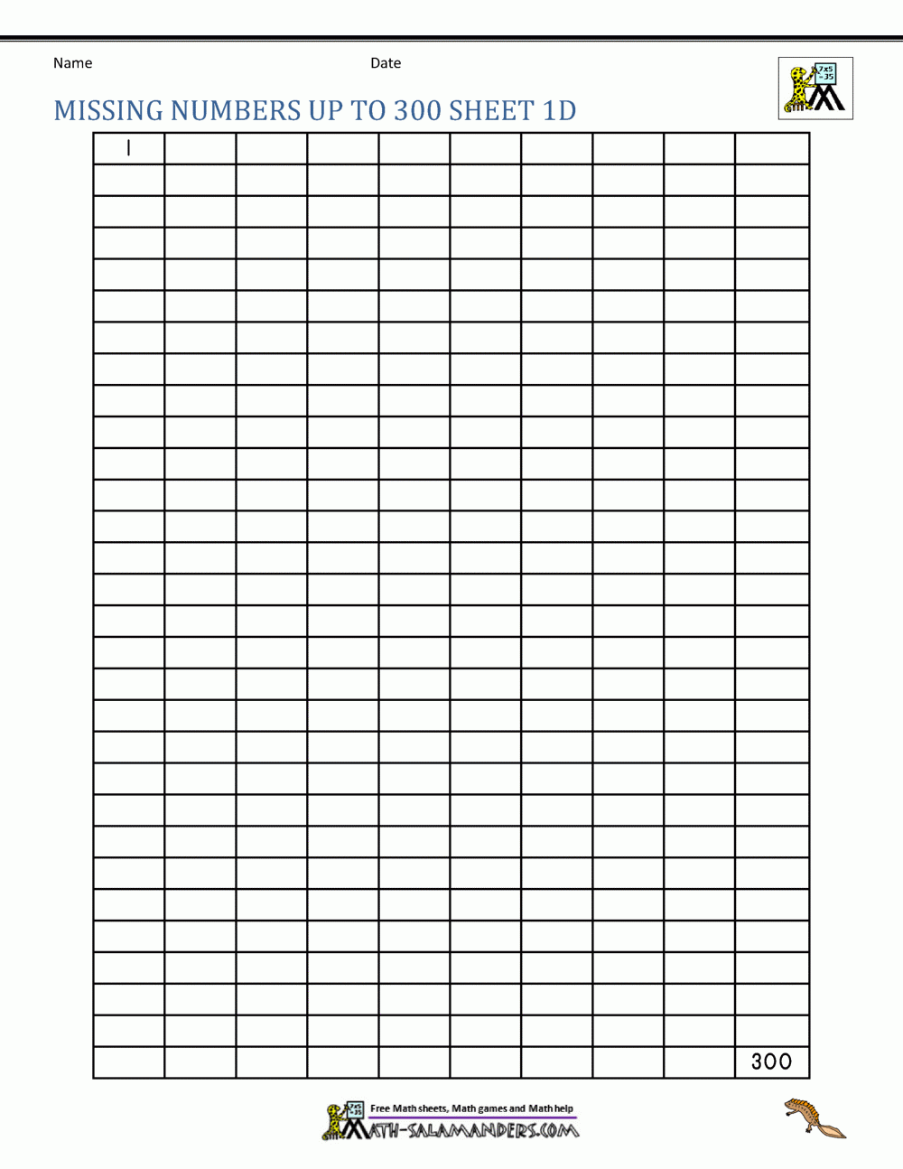 1 300 Chart Printable
