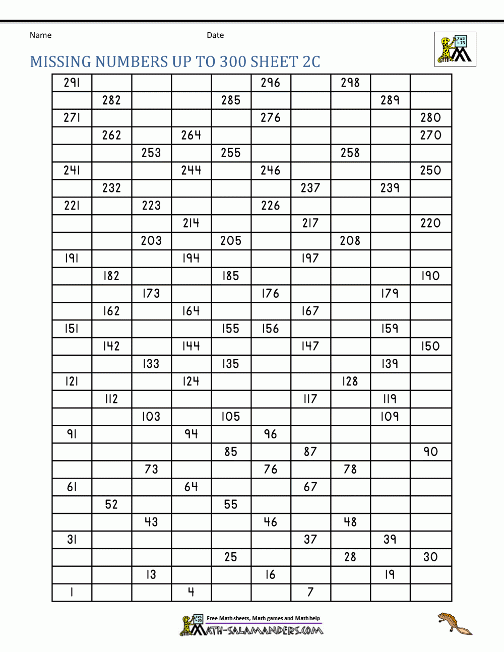 Number Grid Up To 300