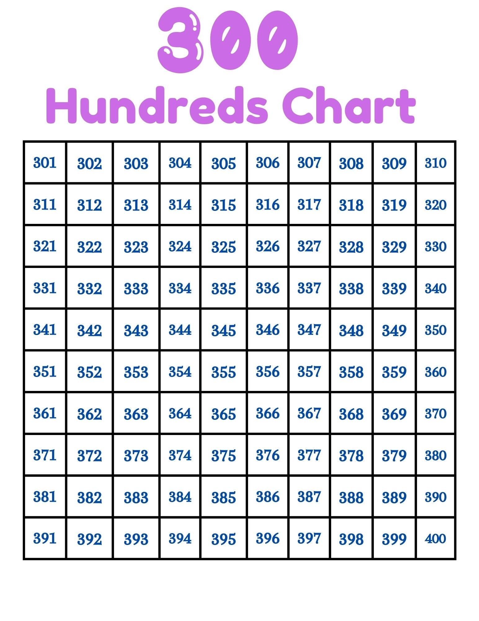 Numbers 1 1000 Hundreds Chart To 1000 digital Printable Etsy