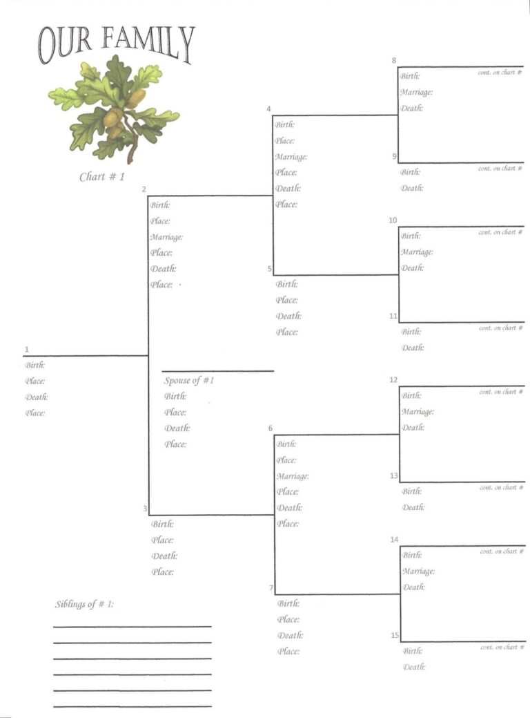 Oak Tree 6 x 8 4 Generations Pedigree Chart Scrapbook Your Family Tree