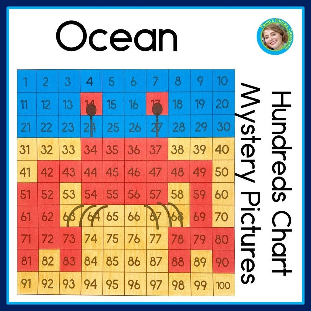 Ocean Animals 100s Chart Math Numbered And Blank 100 Chart Mystery Pictures Color By Number Etsy