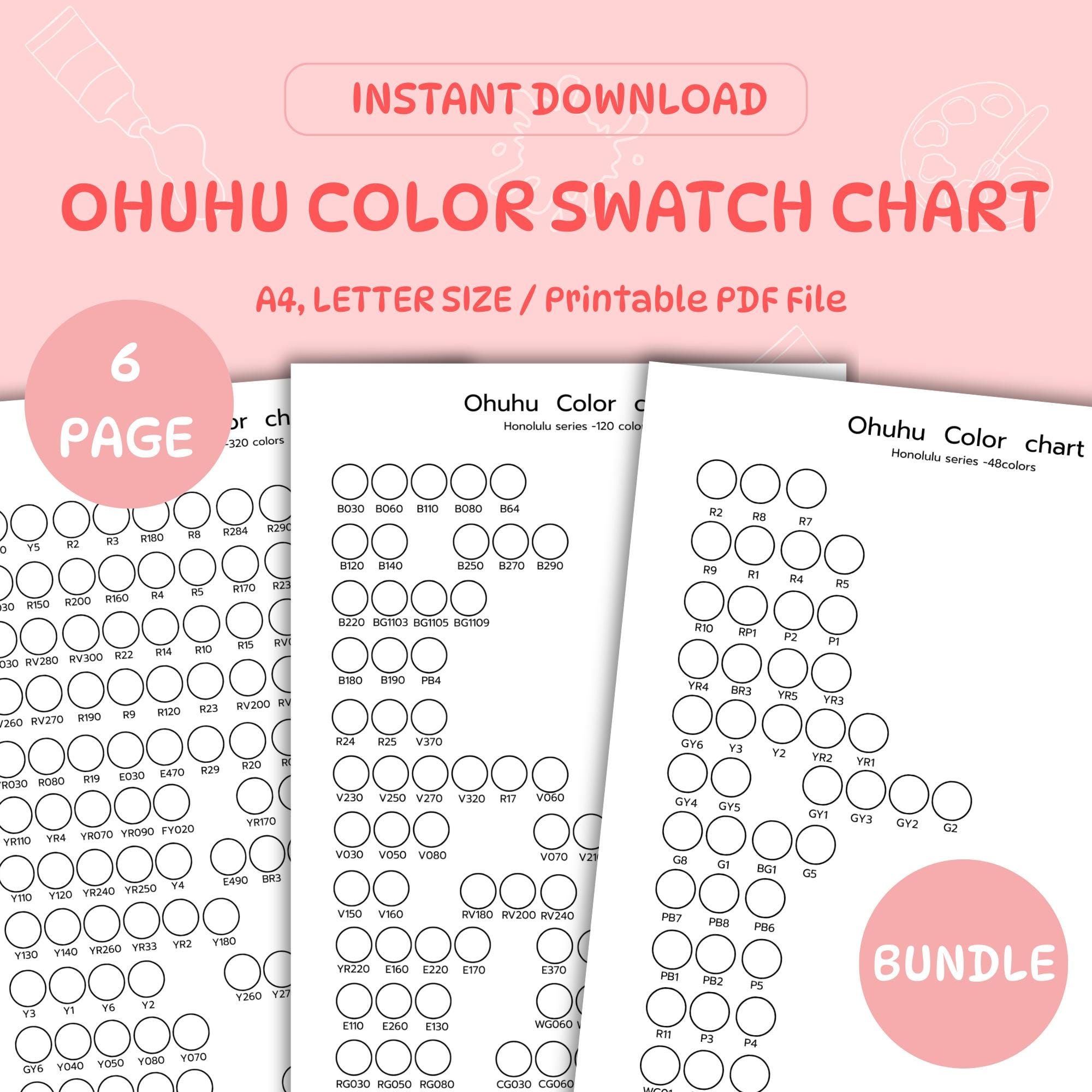 Ohuhu Honolulu Swatch Chart Printable Color Palette PDF Download Etsy