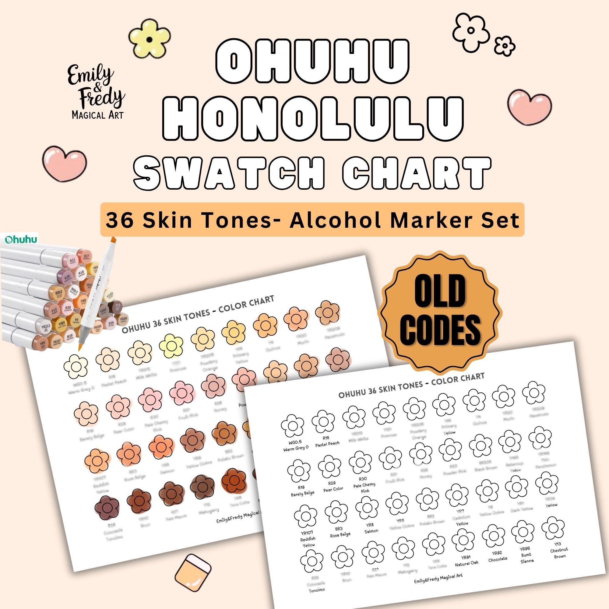 Ohuhu Marker Swatch Chart 36 Skin Tones Printable Color Guide digital Download Etsy