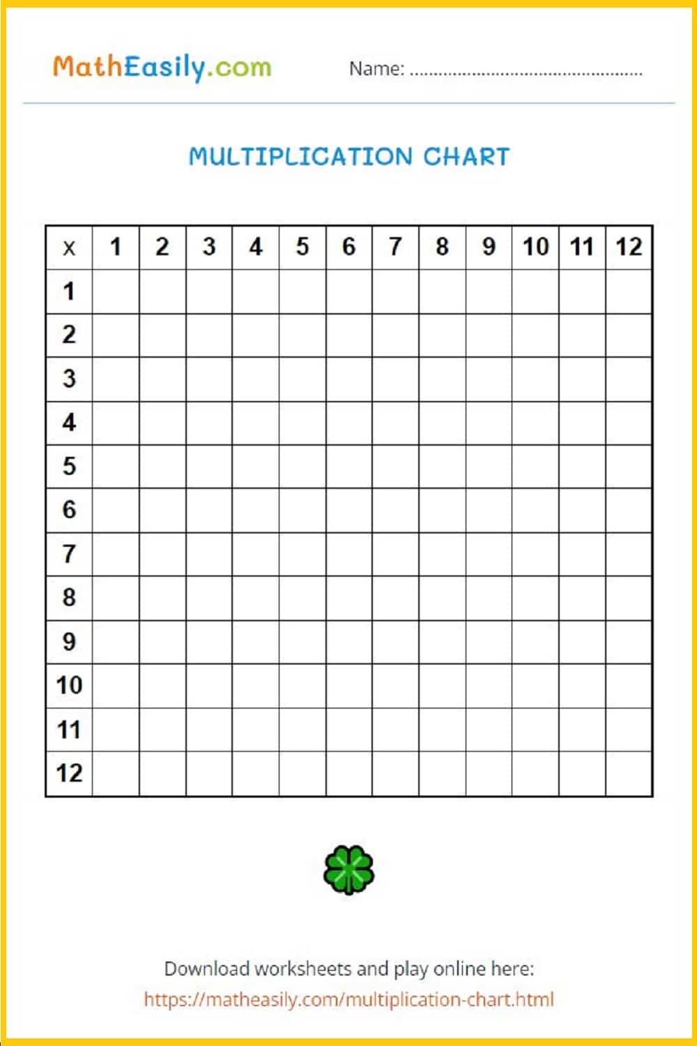 Blank Multiplication Chart Printable Pdf