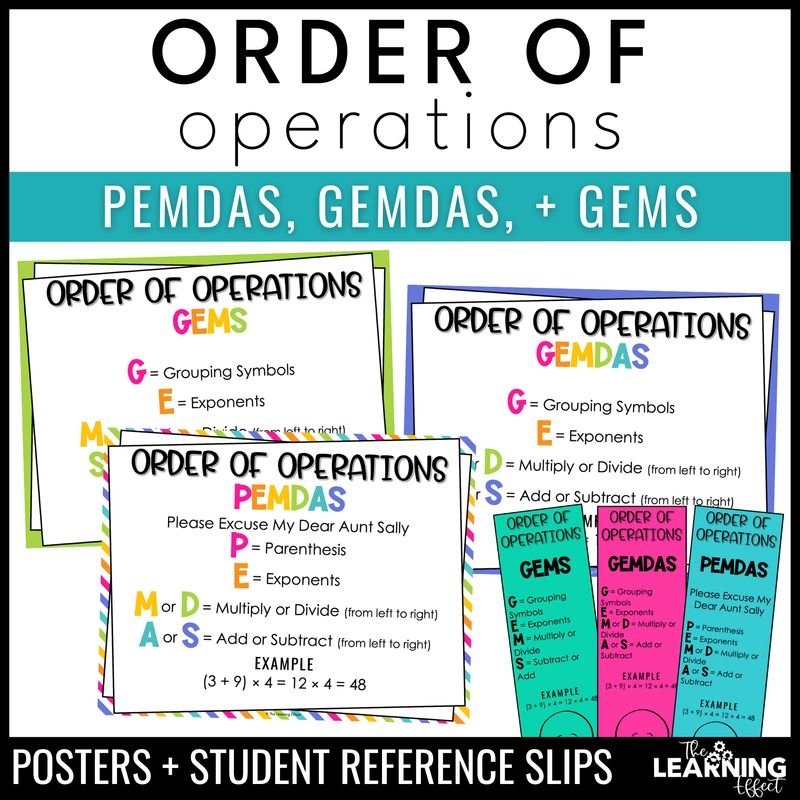 Order Of Operations Math Posters PEMDAS GEMDAS GEMS Anchor Charts Order Of Operations Math Posters PEMDAS GEMDAS GEMS Anchor Charts