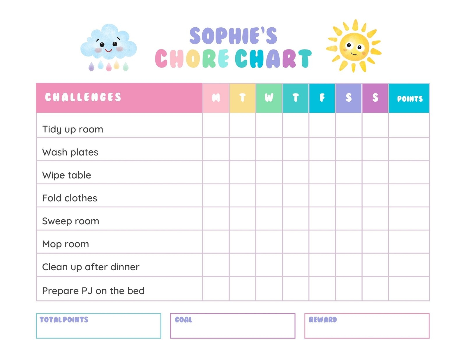 Page 2 Free Customizable Chore Chart Templates To Print Canva