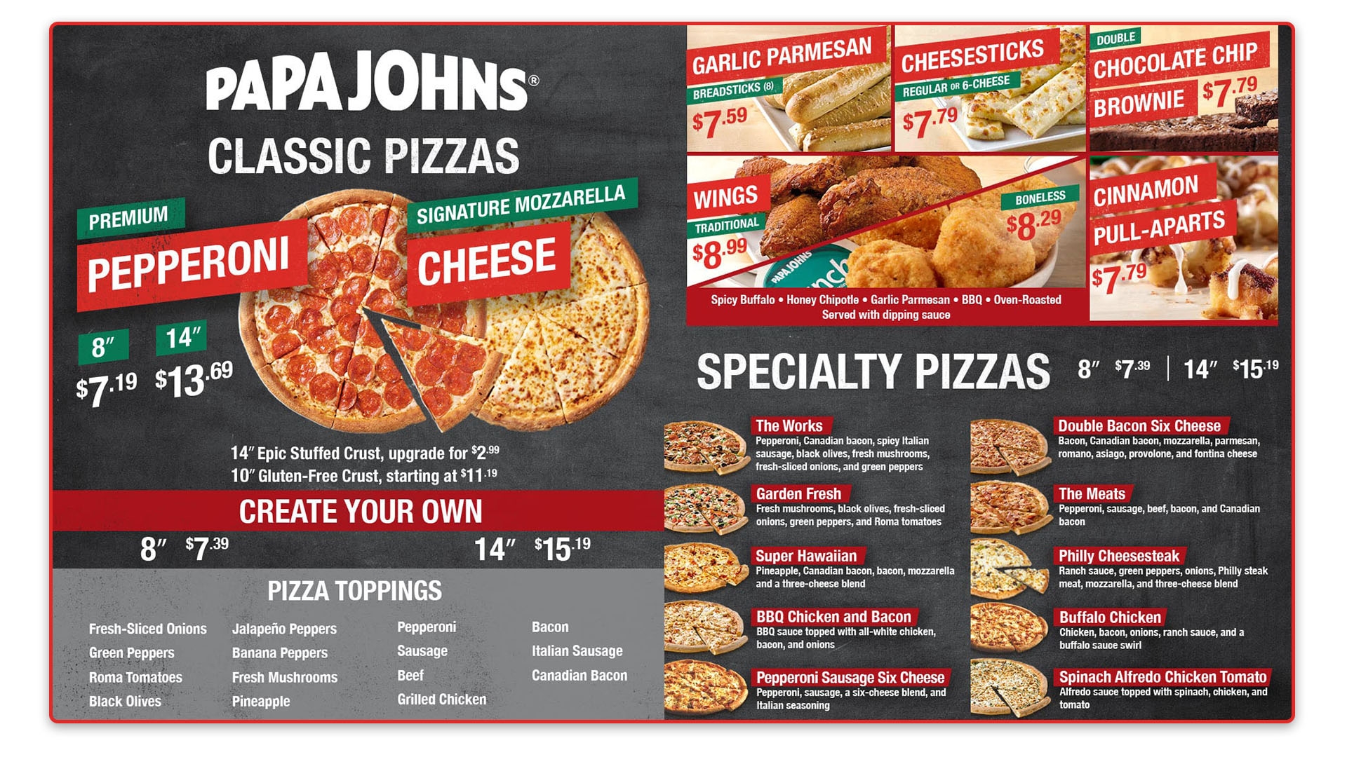 Papa Johns Menu