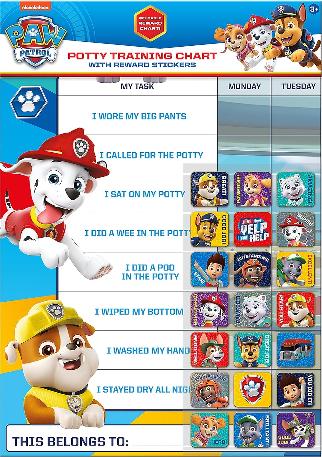 Paw Patrol Potty Training Reward Chart With Stickers Comoros Ubuy