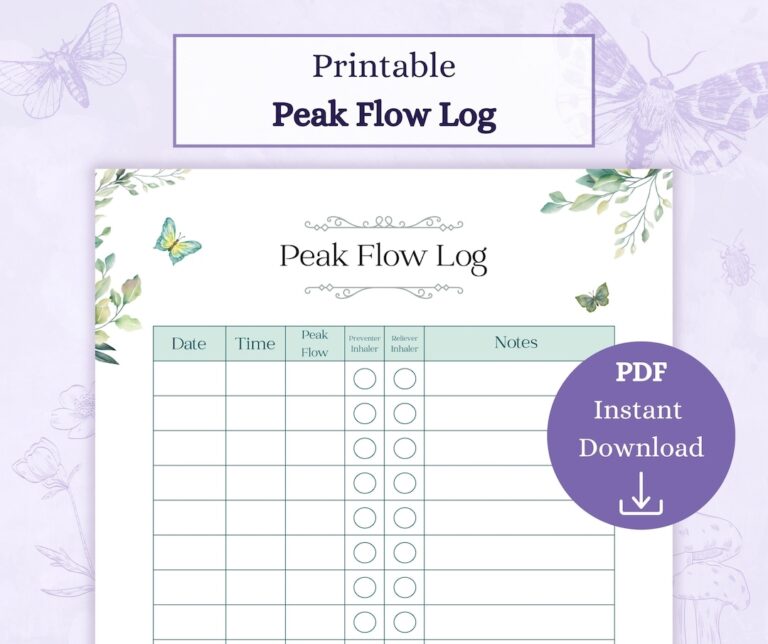 Peak Flow Log Printable PDF Peak Flow Chart Asthma Tracker Medical Diary Asthma Journal Breathing Tracker Etsy