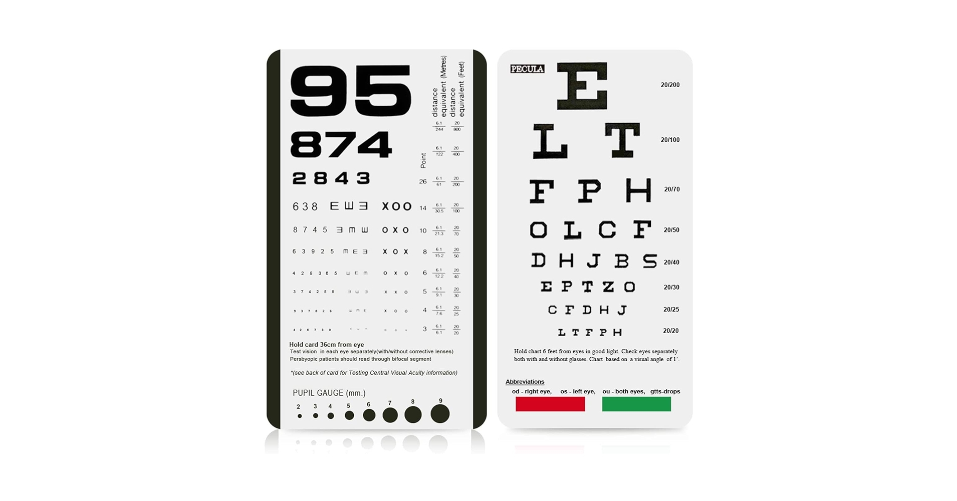 PECULA Eye Chart Pocket Eye Charts Snellen And Rosenbaum Pocket Eye Chart For Eye Exams 2 In 1 Industrial Scientific Amazon