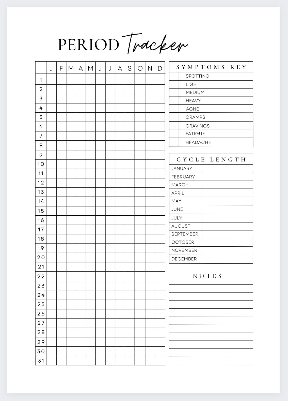 Free Printable Menstrual Cycle Chart
