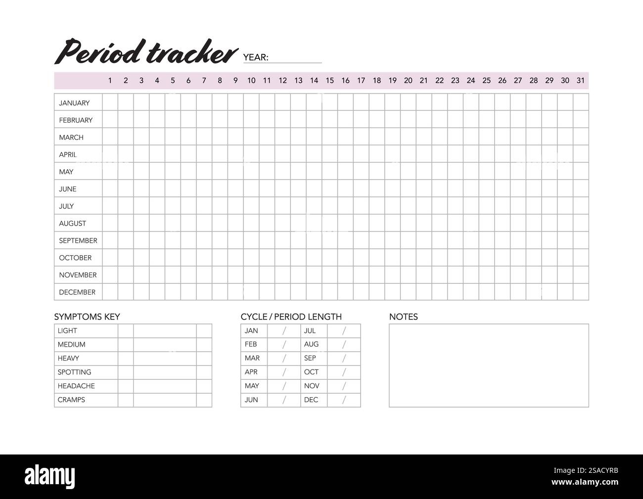 Period Tracker Chart Menstrual Cycle Calendar Horizontal Stock Photo Alamy