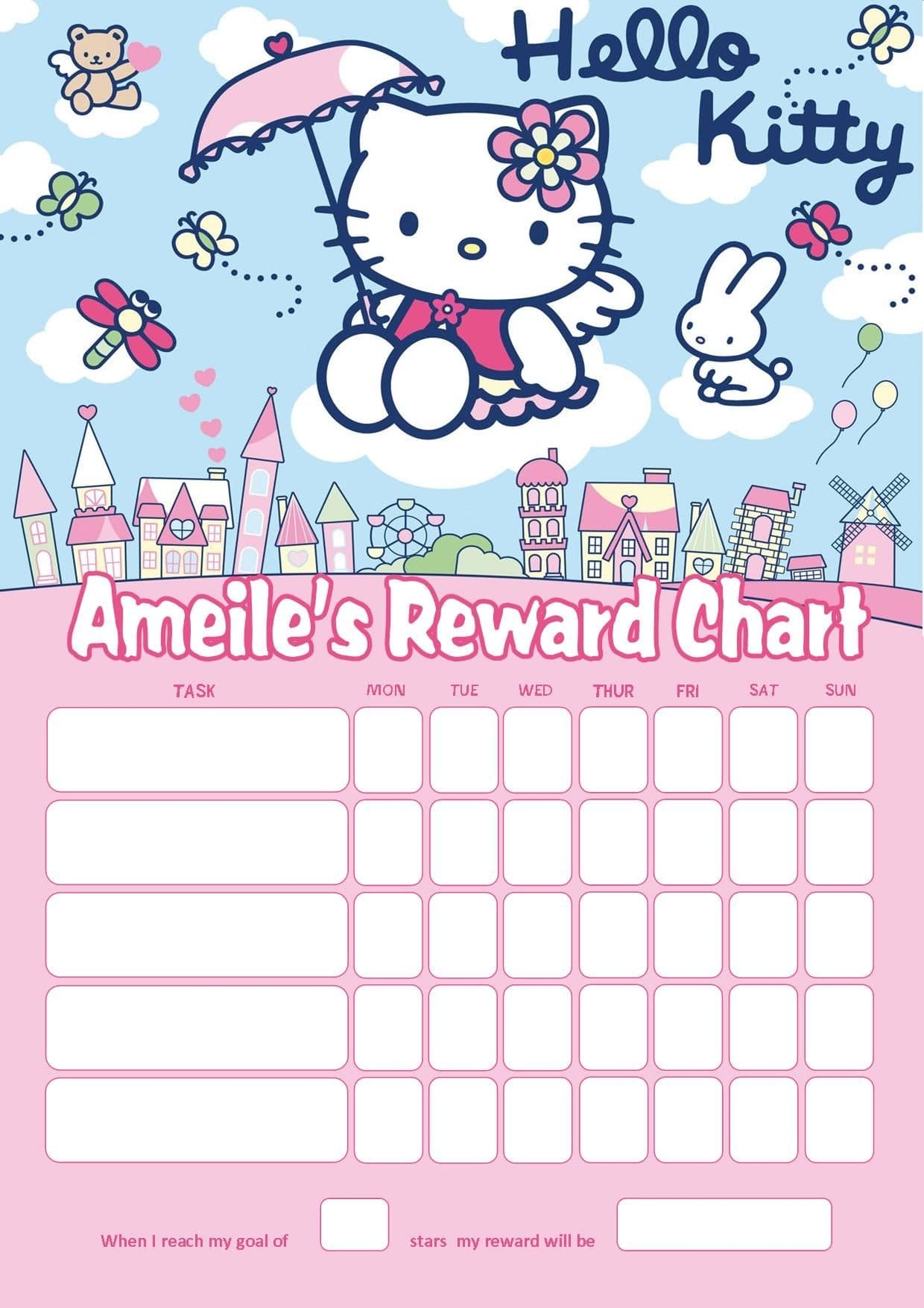 Personalised Hello Kitty Reward Chart Adding Photo Option Available Personalised Hello Kitty Reward Chart Adding Photo Option Available