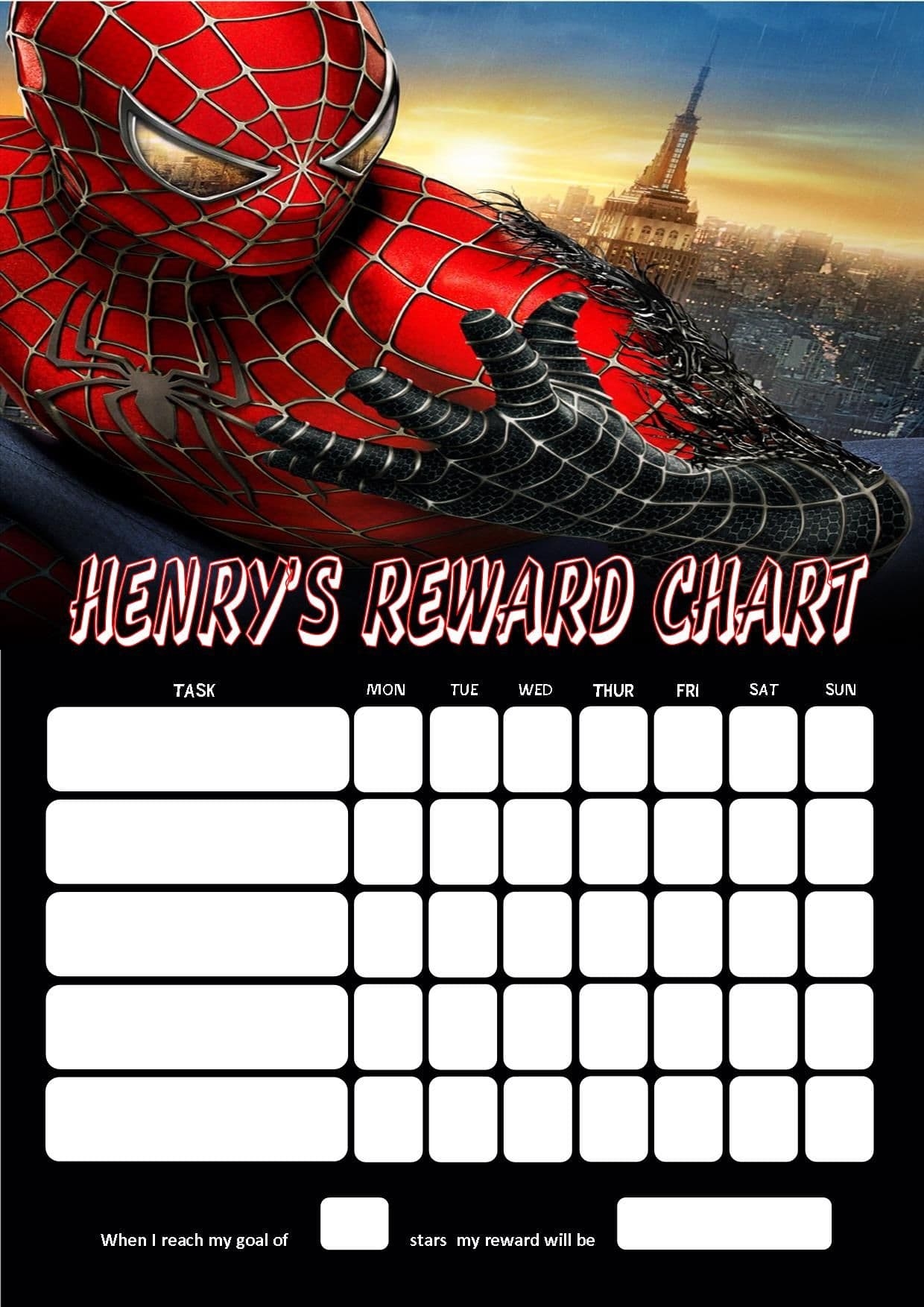 Personalised Spider man Reward Chart Adding Photo Option Available