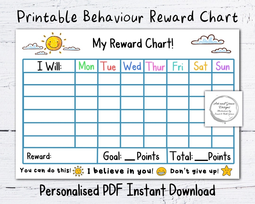 Personalized Kid s Reward Chart Sun And Clouds PDF Download Etsy Personalized Kid s Reward Chart Sun And Clouds PDF Download Etsy