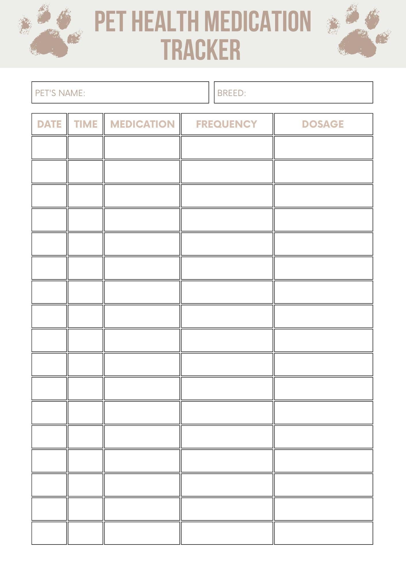 Pet Medication Chart Etsy