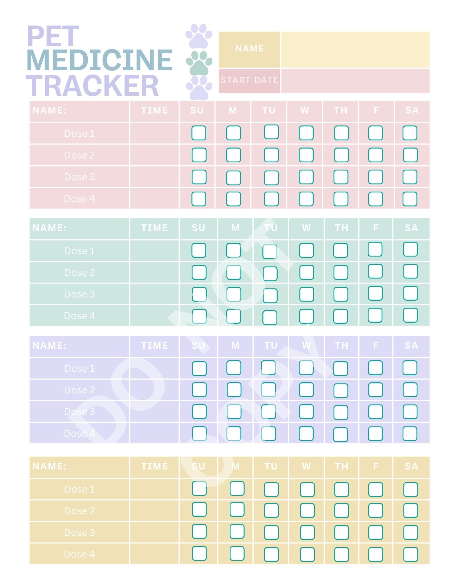 Pet Medication Tracker Printable Medicine Log PDF Checklist Template Etsy Finland