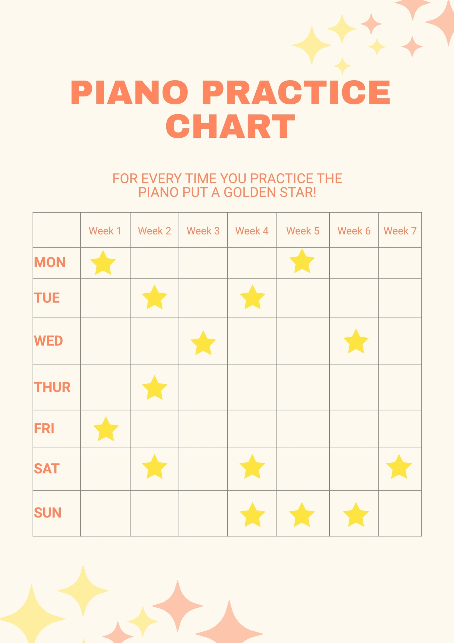 Piano Practice Chart In Illustrator PDF Download Template