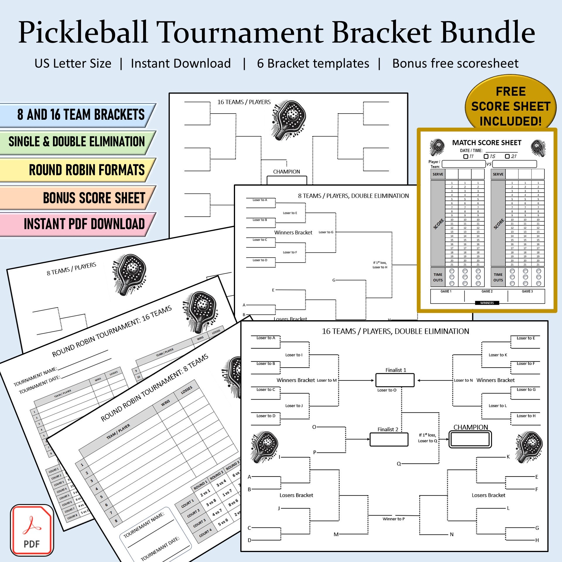 Pickleball Round Robin Score Sheet Etsy