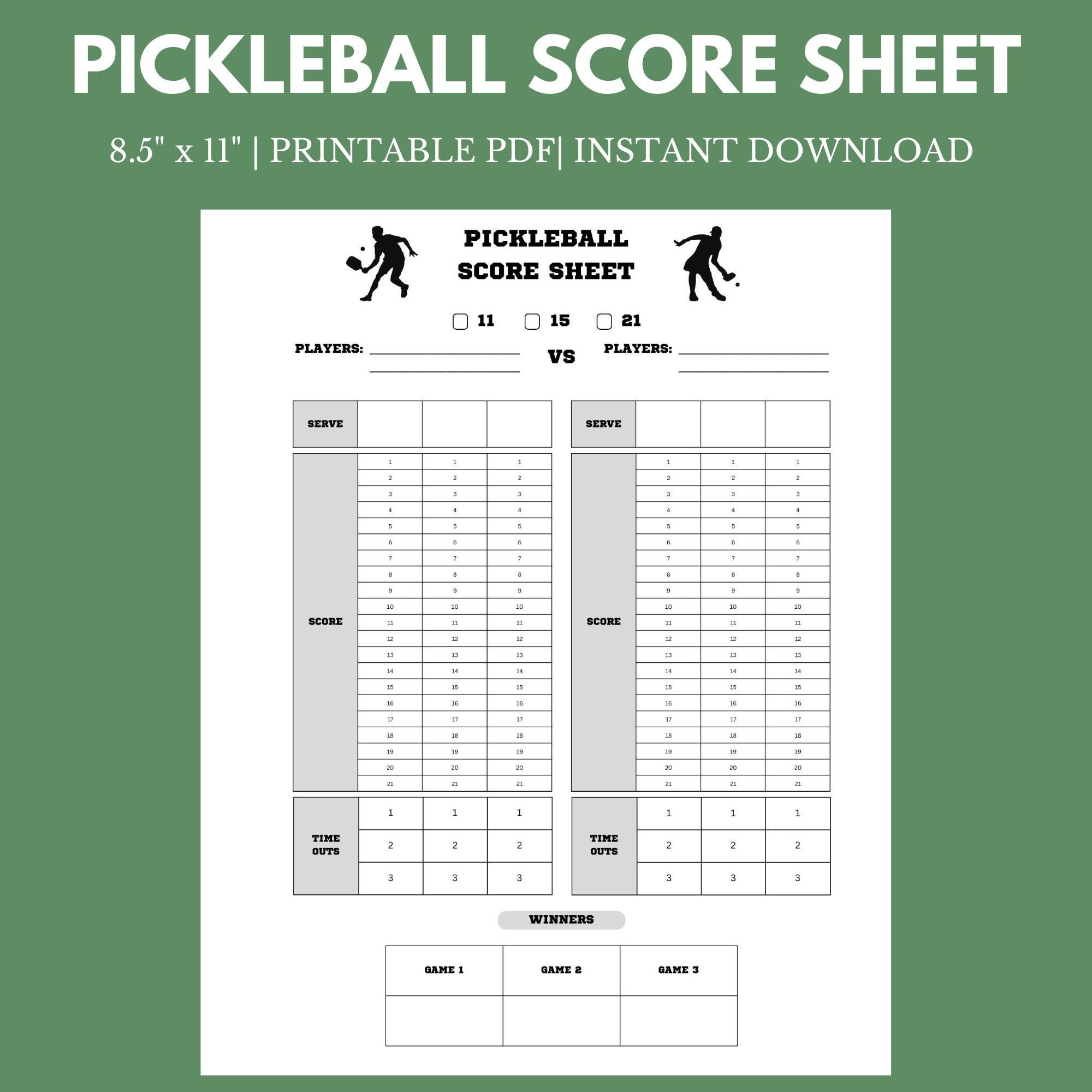 Pickleball Score Sheet 8 5 X 11 Instant Download Printable Etsy