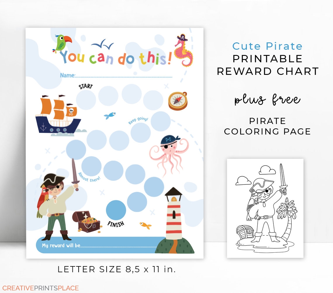 Pirate Reward Chart For Boys Fun Sticker Tracker digital Download Etsy