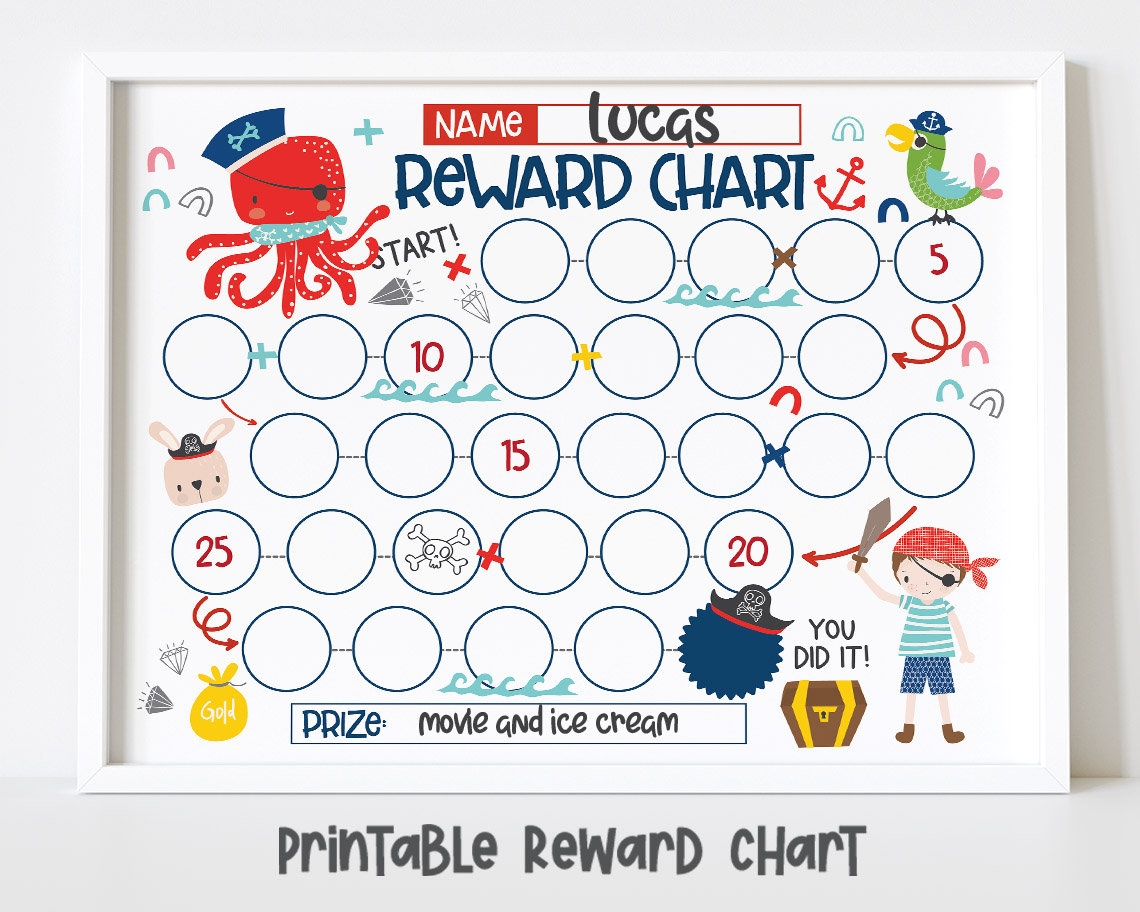 Pirate Reward Chart For Kids Printable Sticker Chart instant Download Etsy