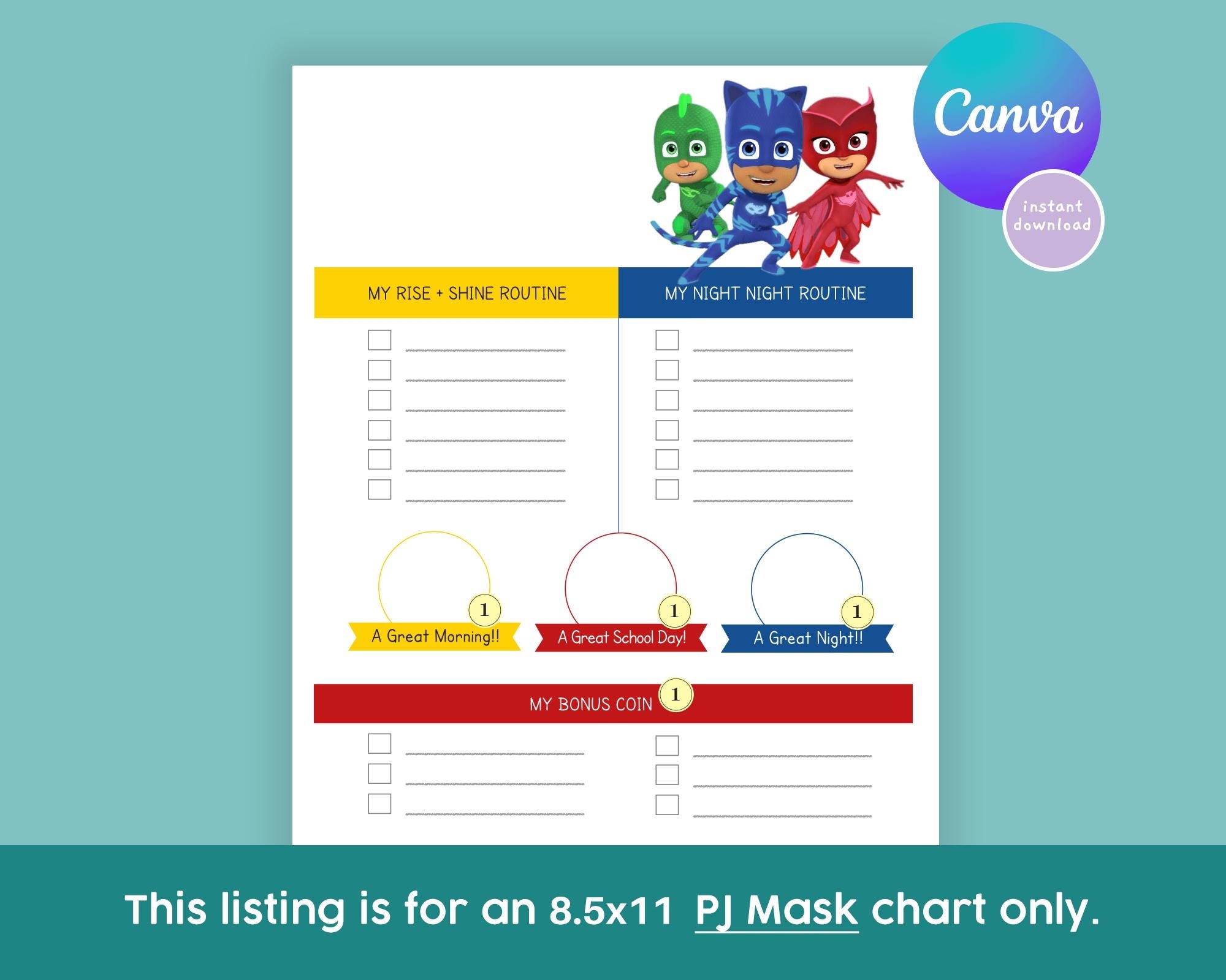 Pj Mask Reward Chart Etsy