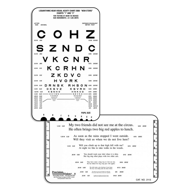 Pocket Near Vision Test Card Sloan Optotypes Continuous Text For Optometrists