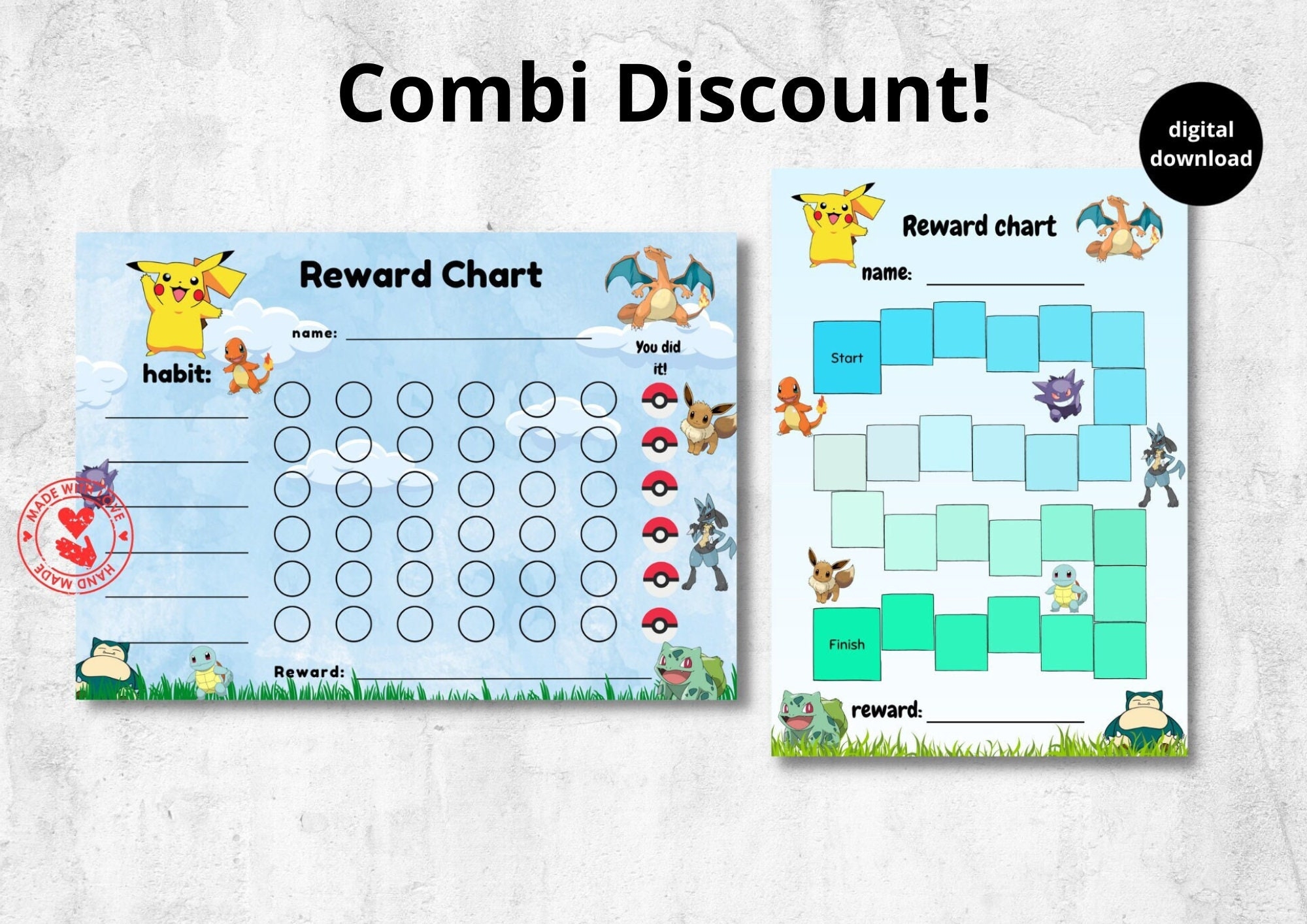 Pok mon Reward Chart For Kids Combination Deal Behaviour Chart Habit Tracker Pikachu Charizard Printable Download Digital A4 Etsy