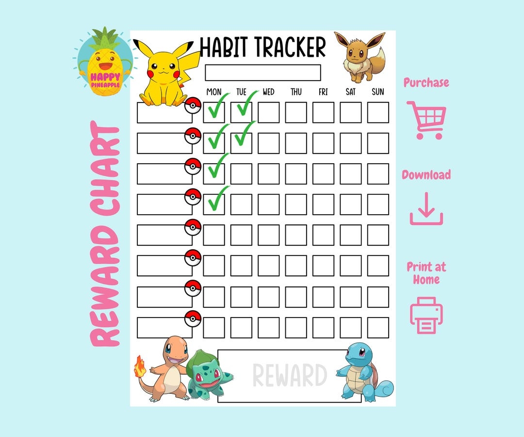 Pokemon Routine Reward Chart For Kids ADHD Routines Chore Chart Behaviour Chart Digital Download Instant Download Habit Tracker Etsy Canada
