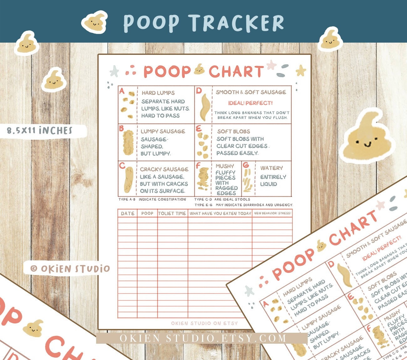 Poop Tracker Printable Bowel Movement Diary Log Planner digital Download Etsy