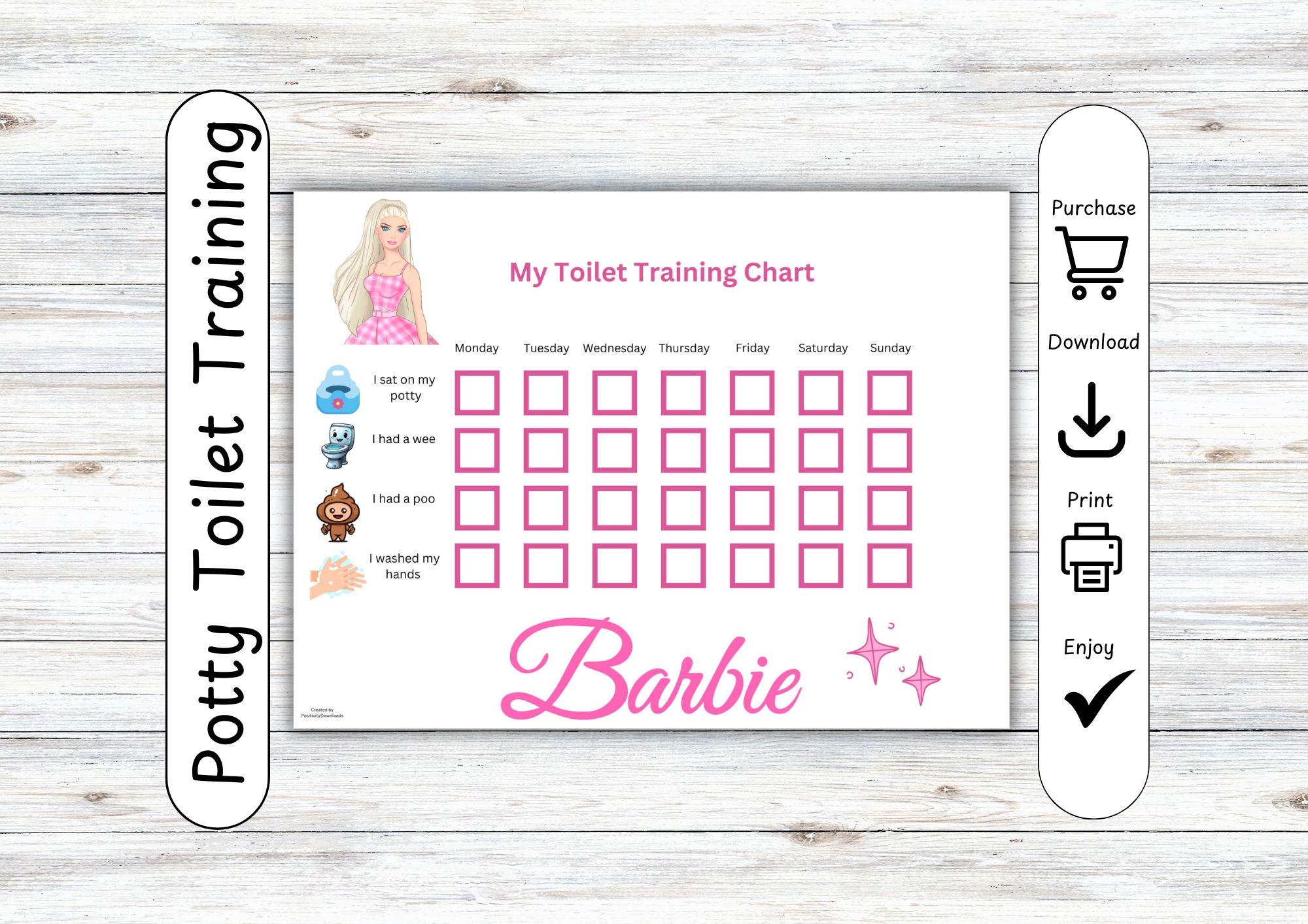 Potty Toilet Training Reward Chart For Children Barbie Behaviour Sticker Chart Bathroom Training Instant Digital Download Kids Print Etsy
